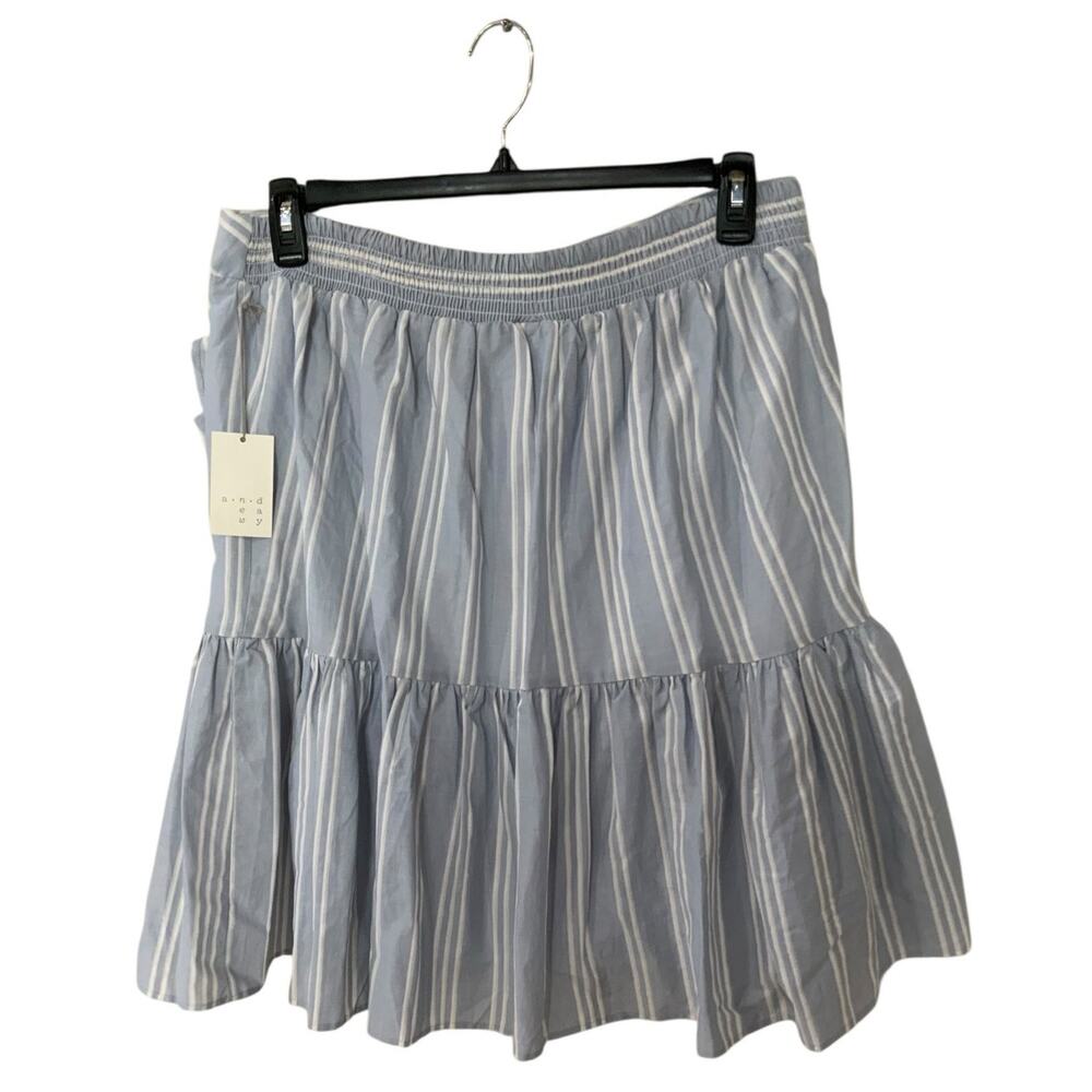 a.n.d eawy Tiered Ruffle Midi Lined Skirt Women XXL Striped Elastic Waist NWT